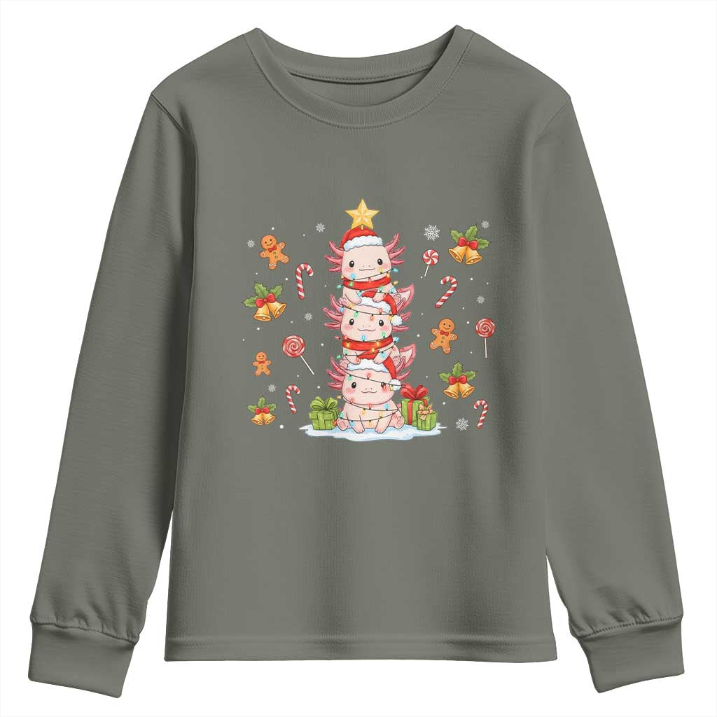 Funny Christmas Kawaii Axolotl Xmas Tree Youth Sweatshirt - Wonder Print Shop