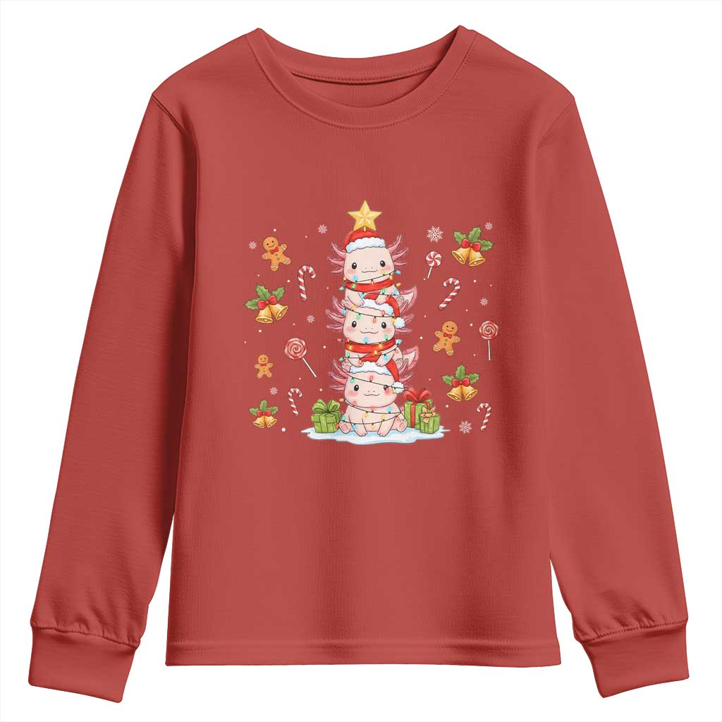 Funny Christmas Kawaii Axolotl Xmas Tree Youth Sweatshirt - Wonder Print Shop