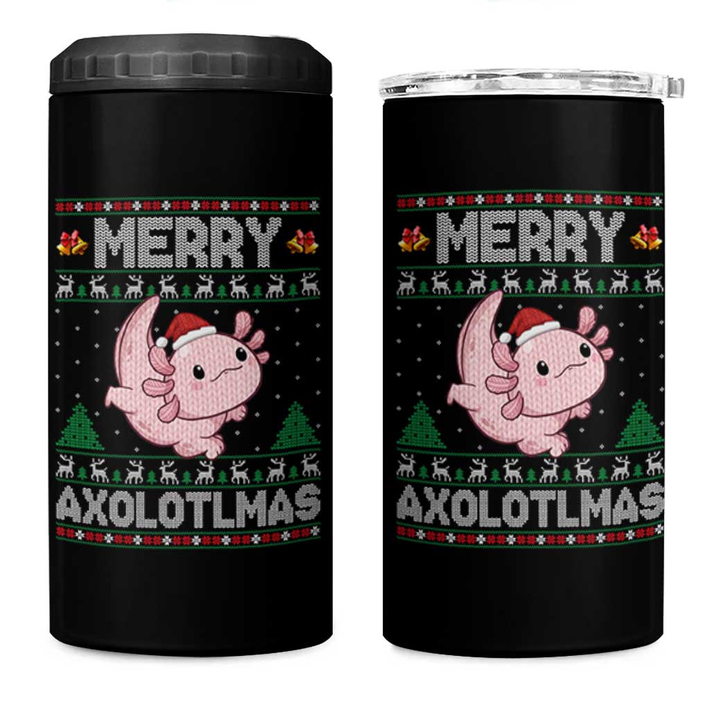 Funny Christmas Axolotl 4 in 1 Can Cooler Tumbler Merry Axolotlmas Xmas Salamander - Wonder Print Shop