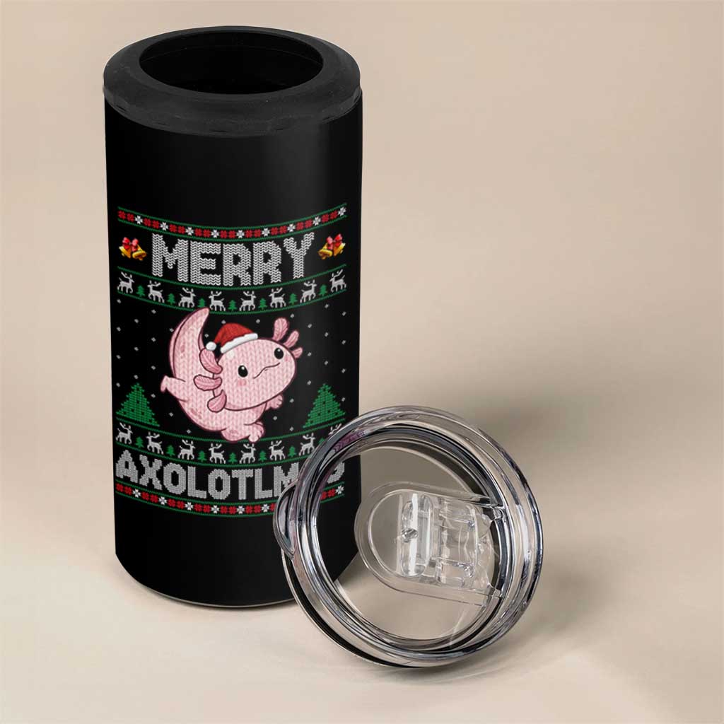 Funny Christmas Axolotl 4 in 1 Can Cooler Tumbler Merry Axolotlmas Xmas Salamander - Wonder Print Shop