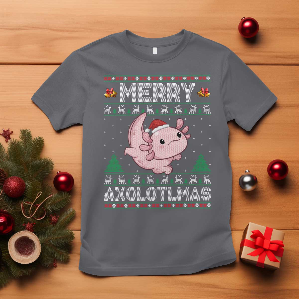 Funny Christmas Axolotl T Shirt Merry Axolotlmas Xmas Salamander - Wonder Print Shop
