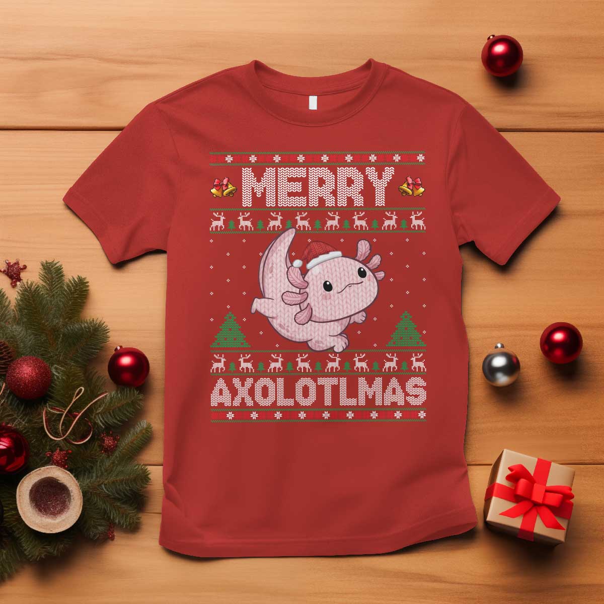 Funny Christmas Axolotl T Shirt Merry Axolotlmas Xmas Salamander - Wonder Print Shop