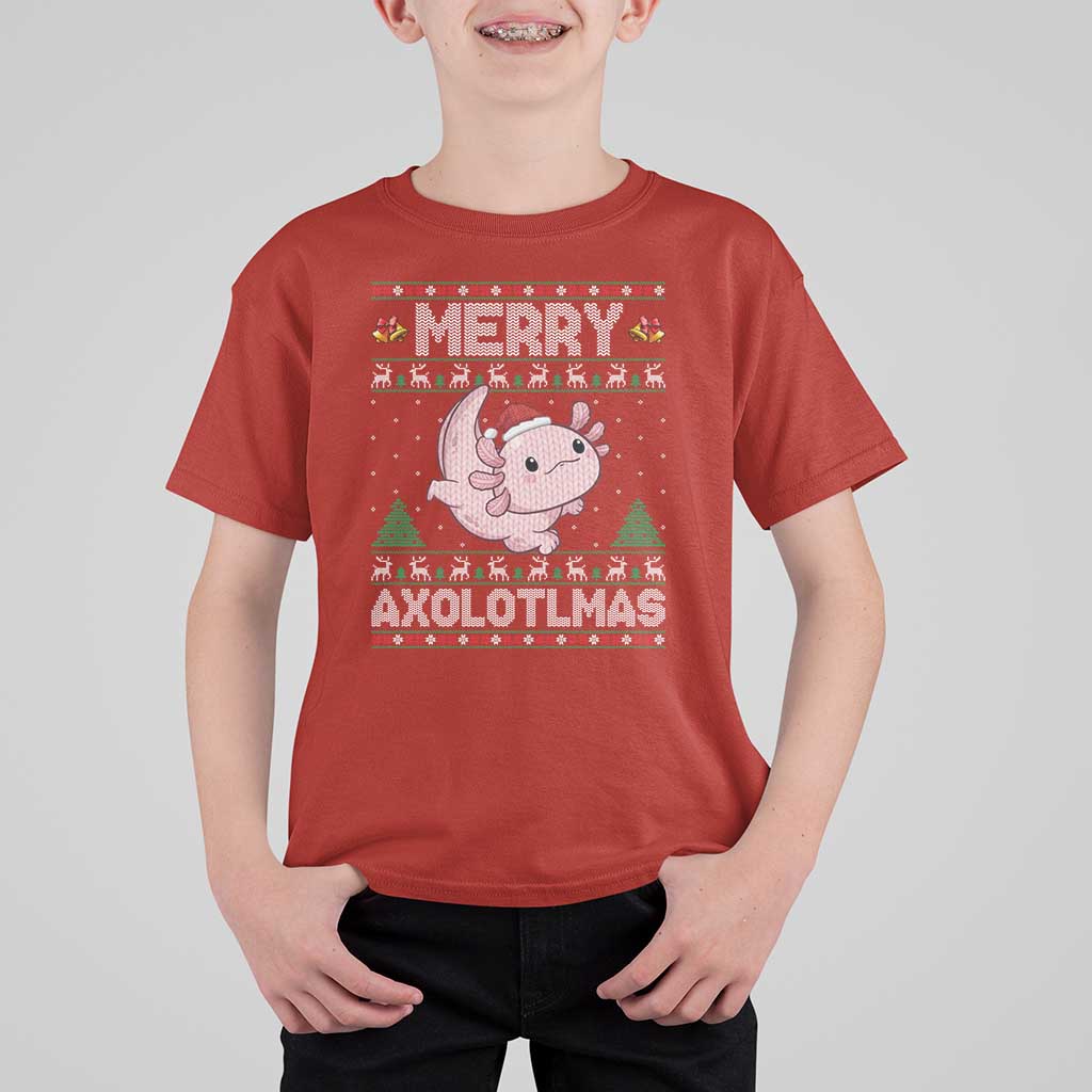 Funny Christmas Axolotl T Shirt For Kid Merry Axolotlmas Xmas Salamander - Wonder Print Shop