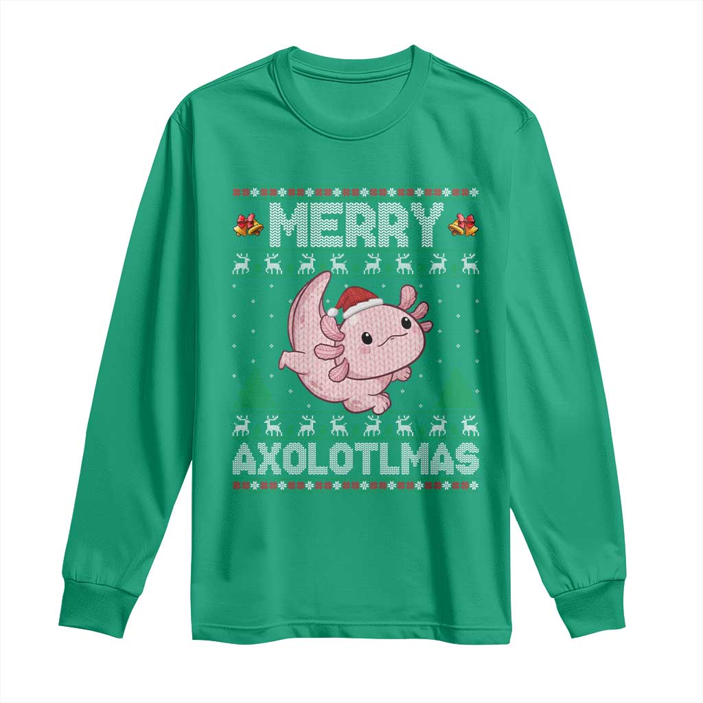 Funny Christmas Axolotl Long Sleeve Shirt Merry Axolotlmas Xmas Salamander - Wonder Print Shop