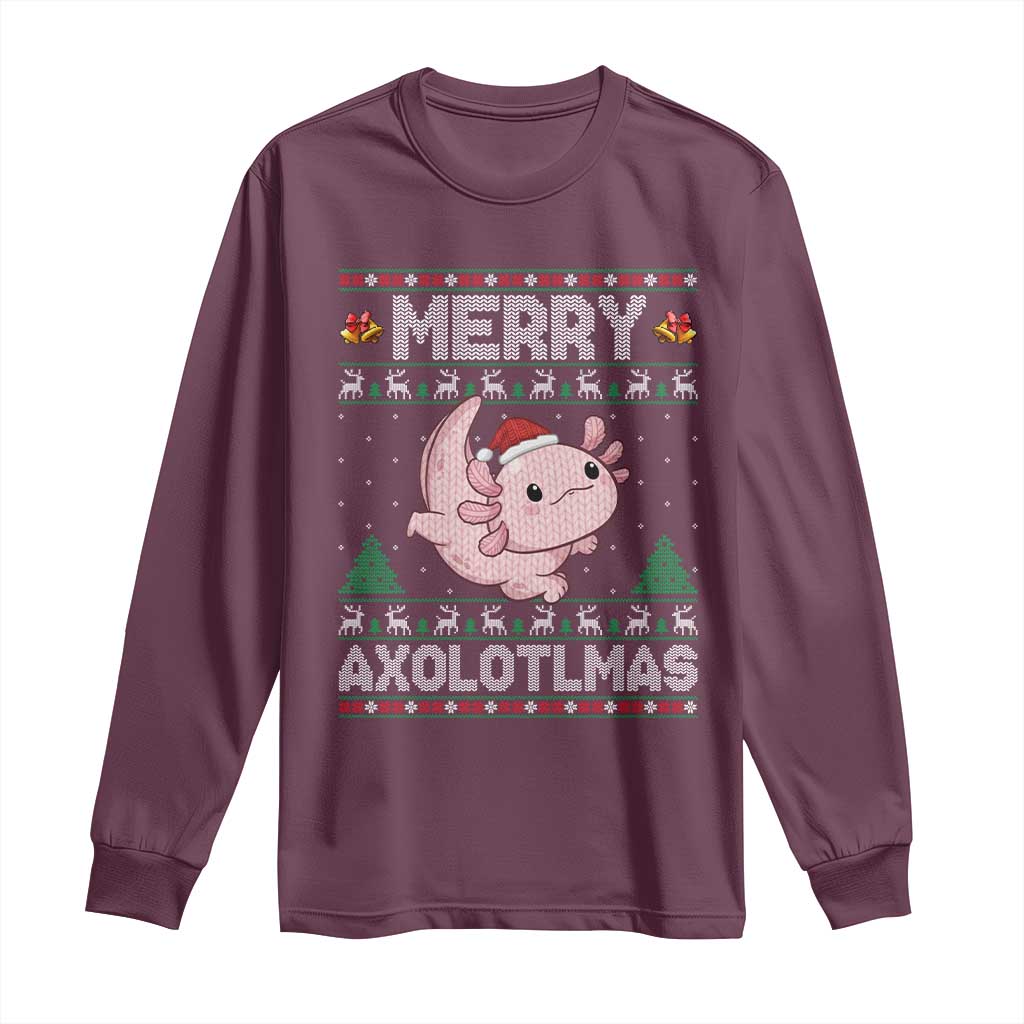 Funny Christmas Axolotl Long Sleeve Shirt Merry Axolotlmas Xmas Salamander - Wonder Print Shop