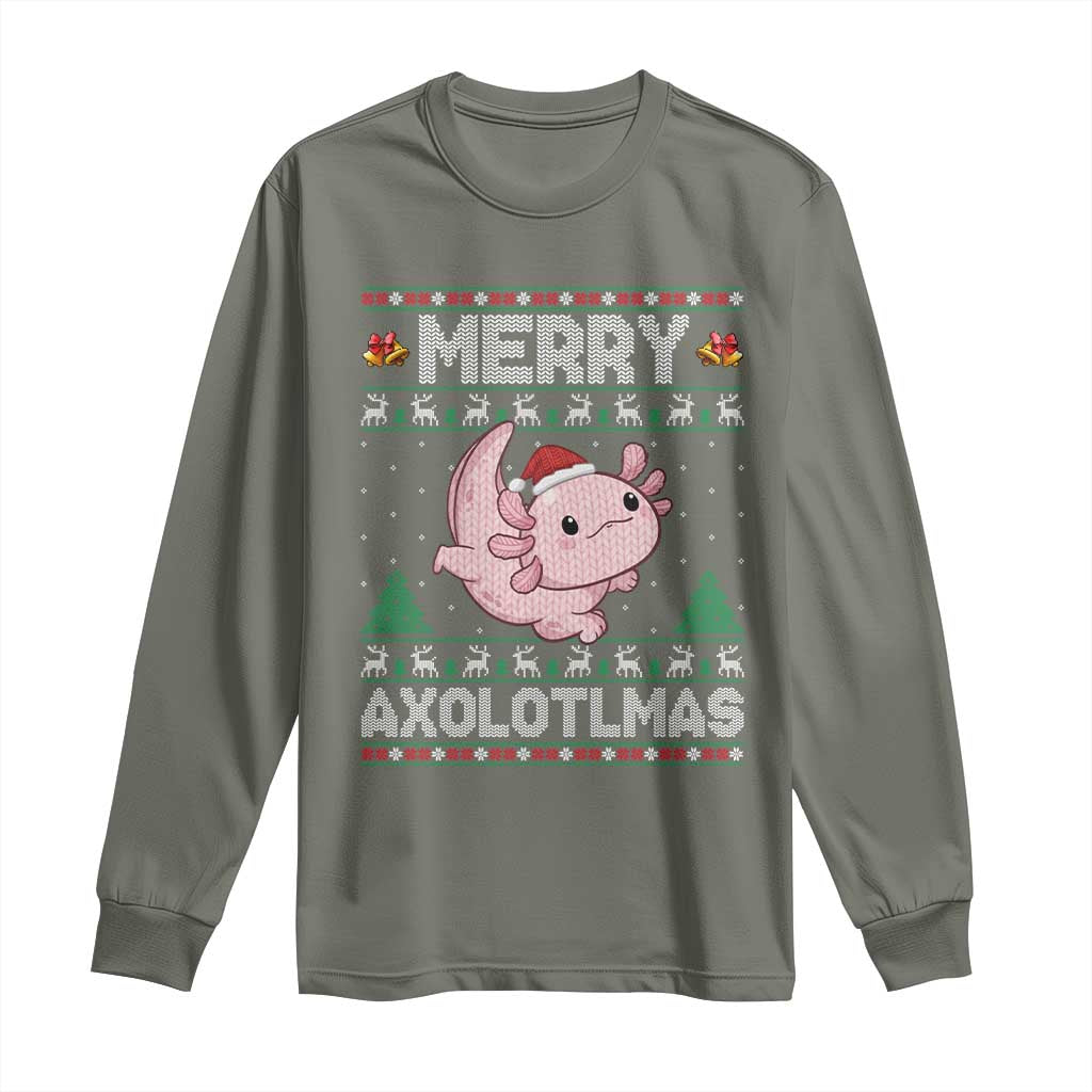 Funny Christmas Axolotl Long Sleeve Shirt Merry Axolotlmas Xmas Salamander - Wonder Print Shop