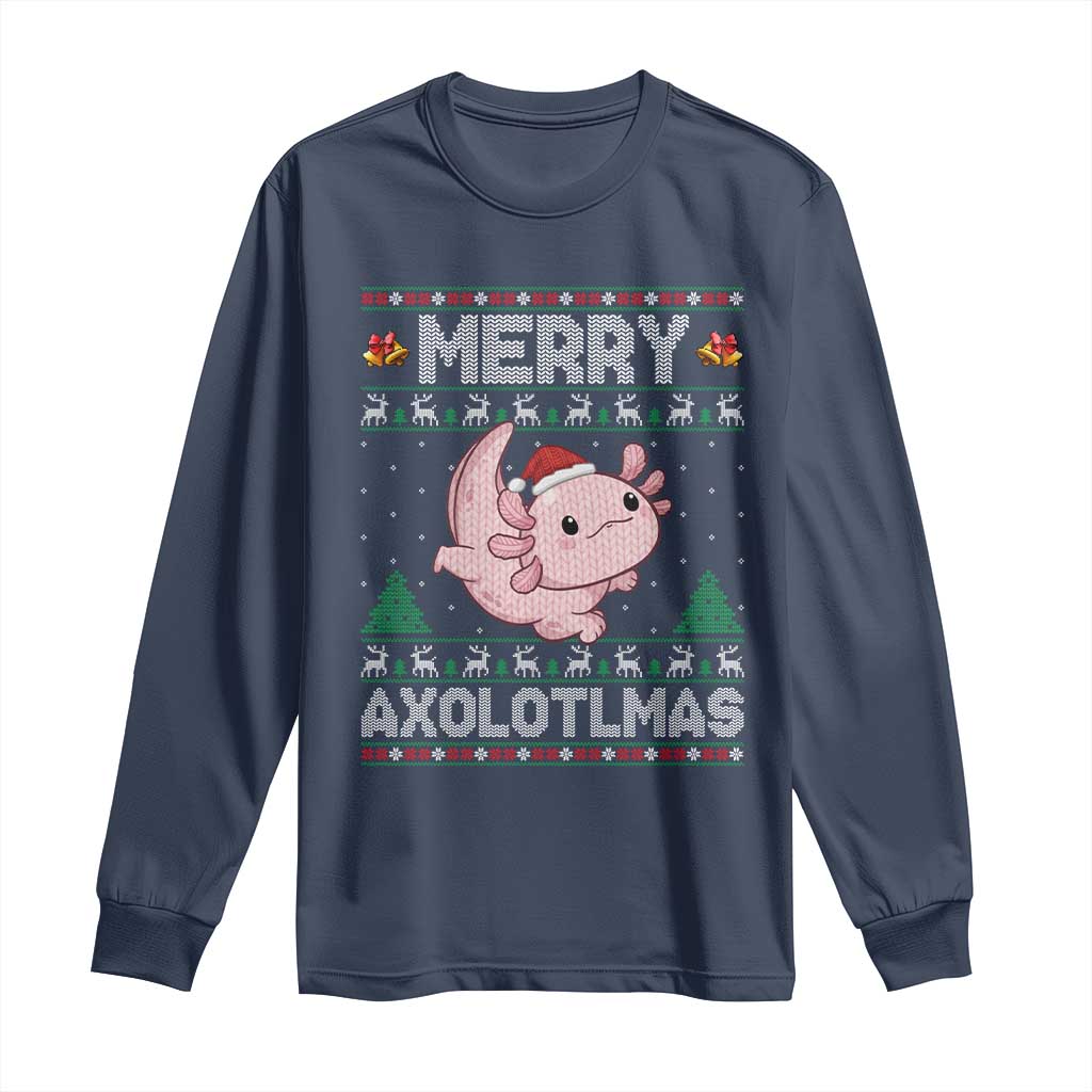 Funny Christmas Axolotl Long Sleeve Shirt Merry Axolotlmas Xmas Salamander - Wonder Print Shop