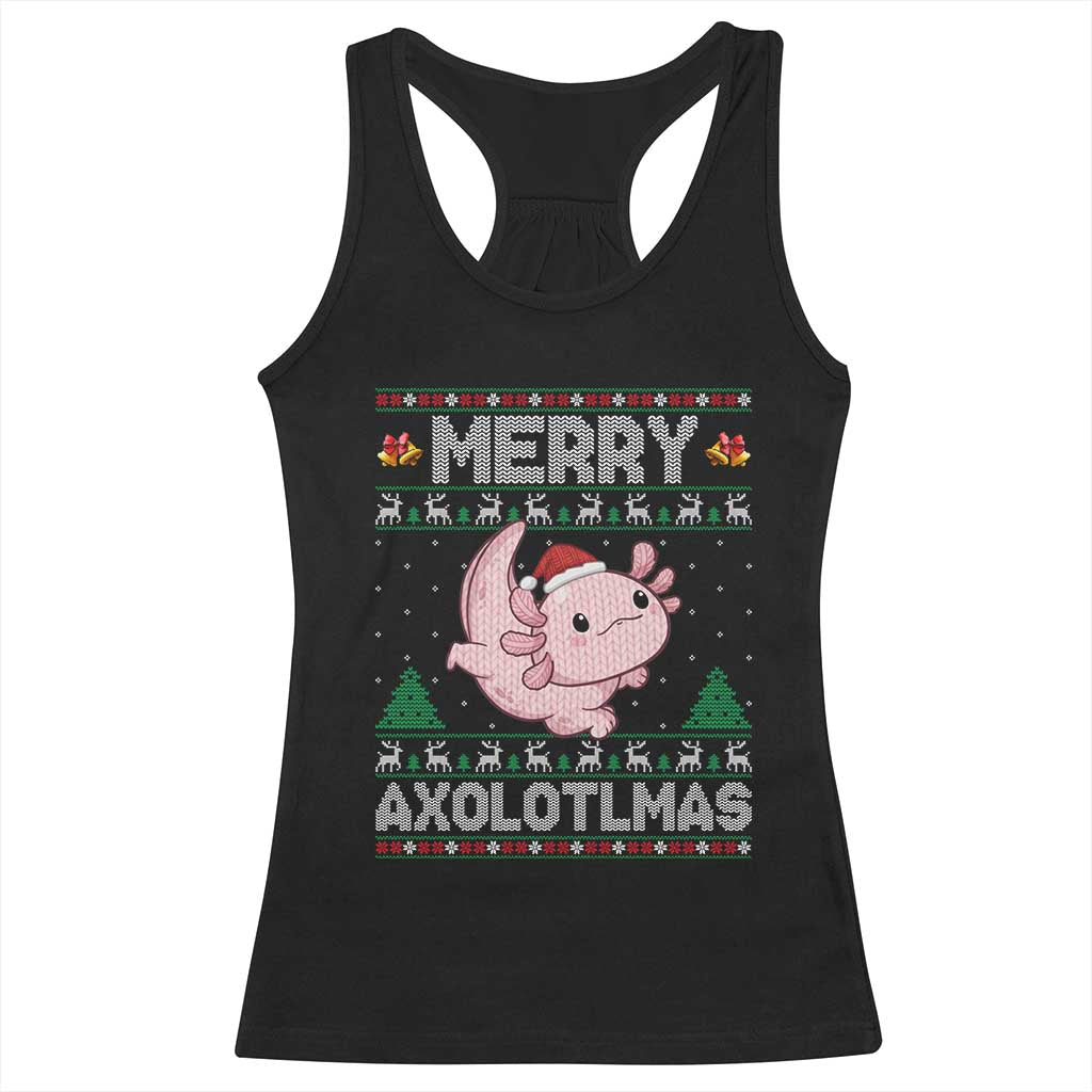 Funny Christmas Axolotl Racerback Tank Top Merry Axolotlmas Xmas Salamander - Wonder Print Shop