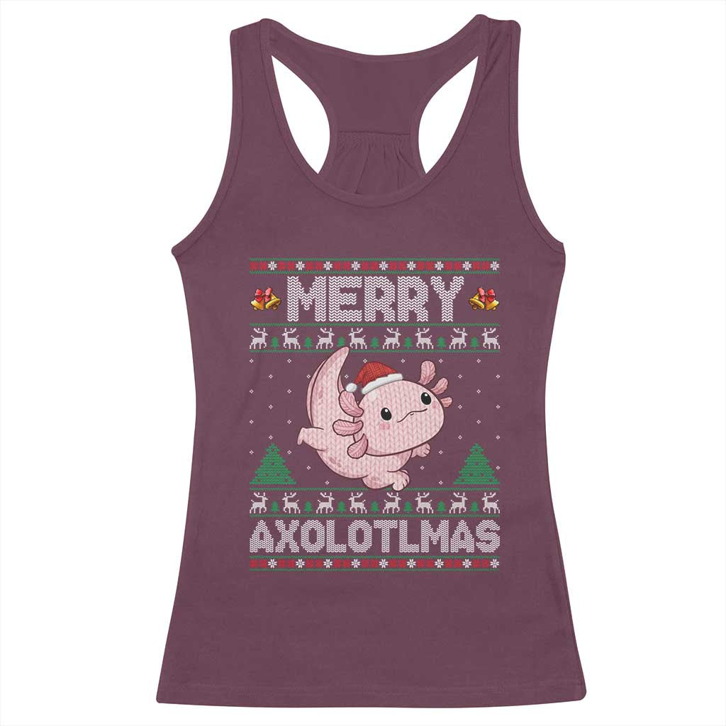 Funny Christmas Axolotl Racerback Tank Top Merry Axolotlmas Xmas Salamander - Wonder Print Shop