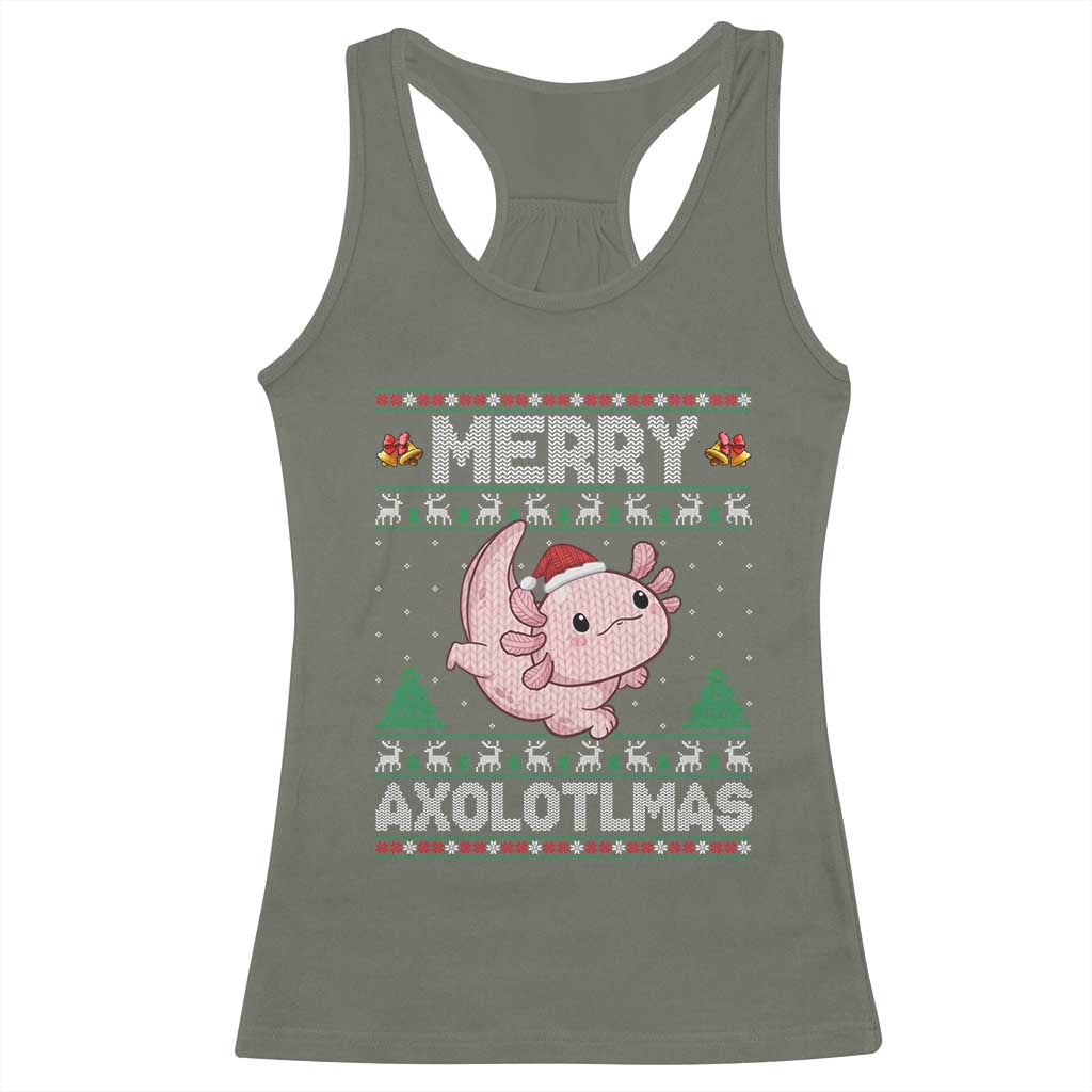 Funny Christmas Axolotl Racerback Tank Top Merry Axolotlmas Xmas Salamander - Wonder Print Shop