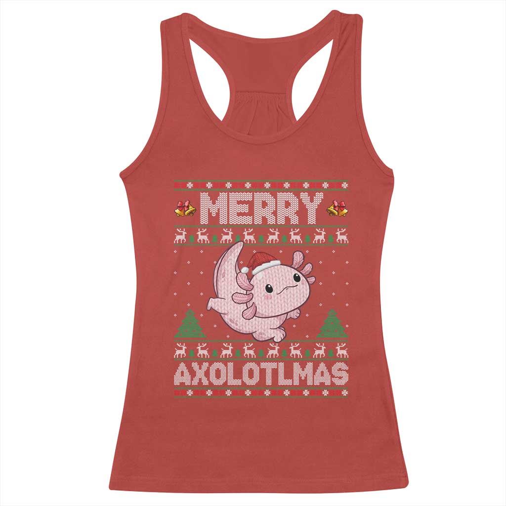 Funny Christmas Axolotl Racerback Tank Top Merry Axolotlmas Xmas Salamander - Wonder Print Shop