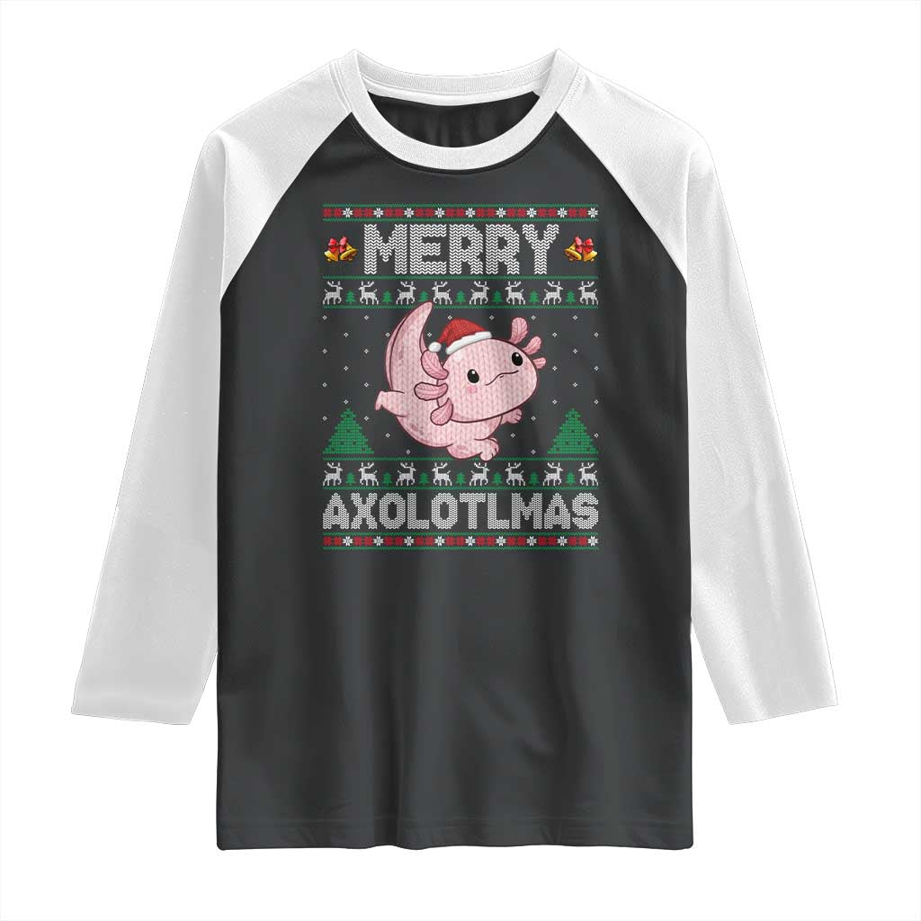 Funny Christmas Axolotl Raglan Shirt Merry Axolotlmas Xmas Salamander - Wonder Print Shop