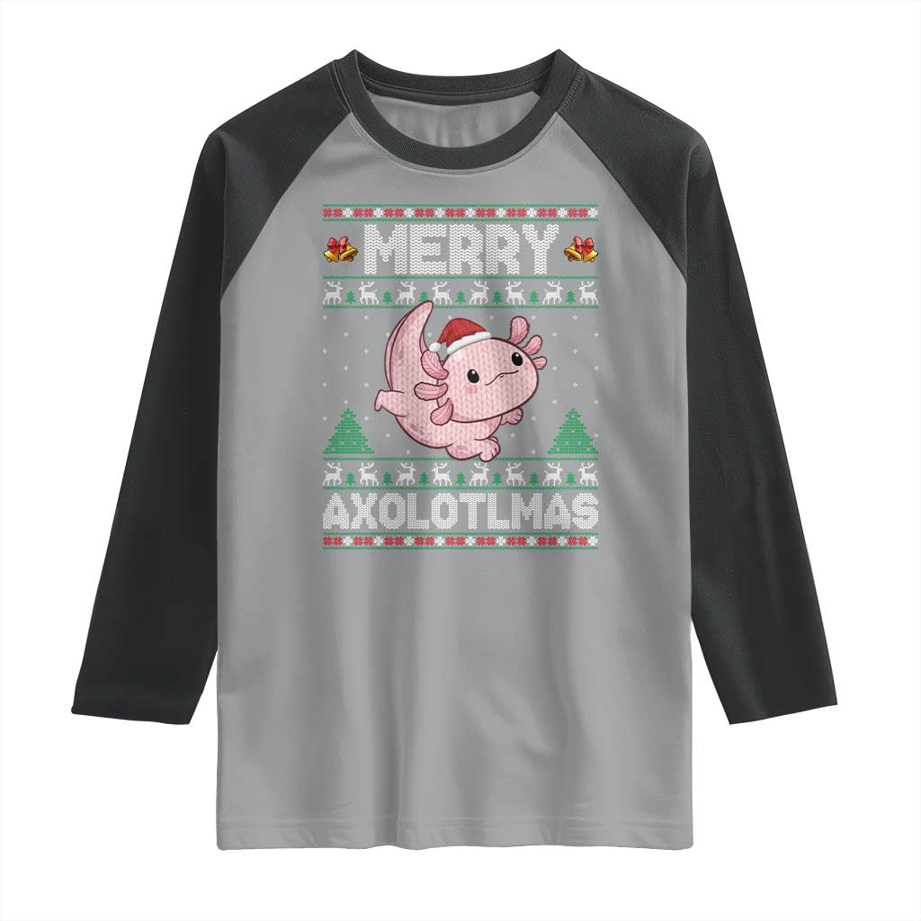 Funny Christmas Axolotl Raglan Shirt Merry Axolotlmas Xmas Salamander - Wonder Print Shop