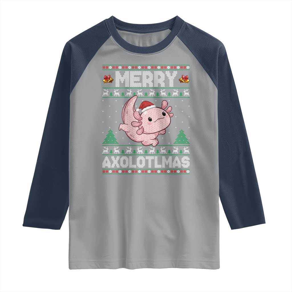 Funny Christmas Axolotl Raglan Shirt Merry Axolotlmas Xmas Salamander - Wonder Print Shop