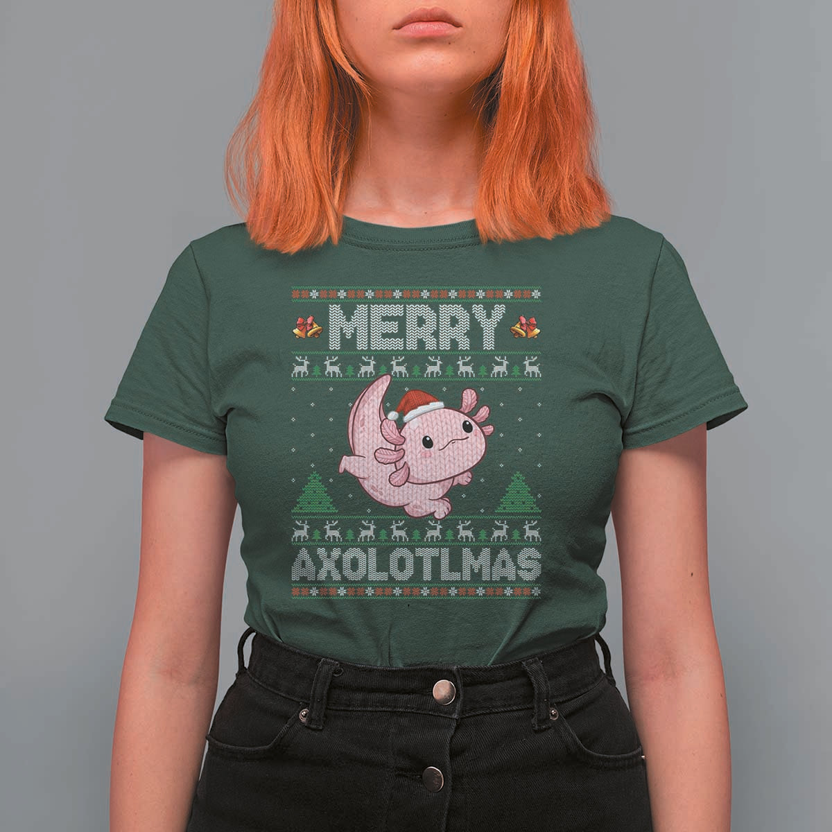 Funny Christmas Axolotl T Shirt For Women Merry Axolotlmas Xmas Salamander - Wonder Print Shop