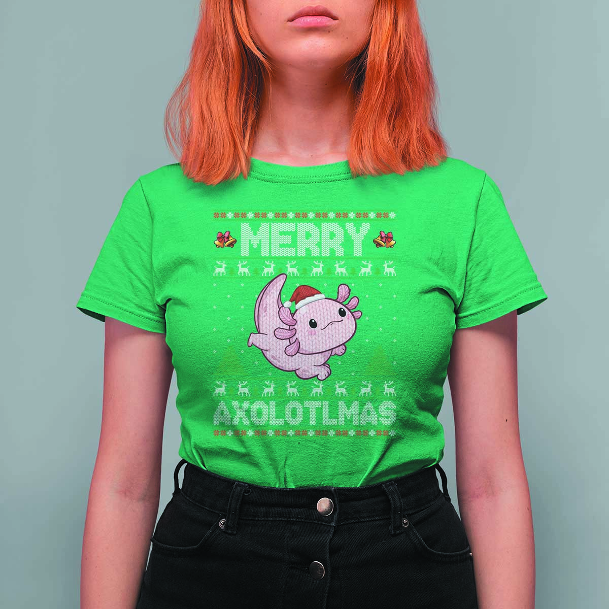 Funny Christmas Axolotl T Shirt For Women Merry Axolotlmas Xmas Salamander - Wonder Print Shop