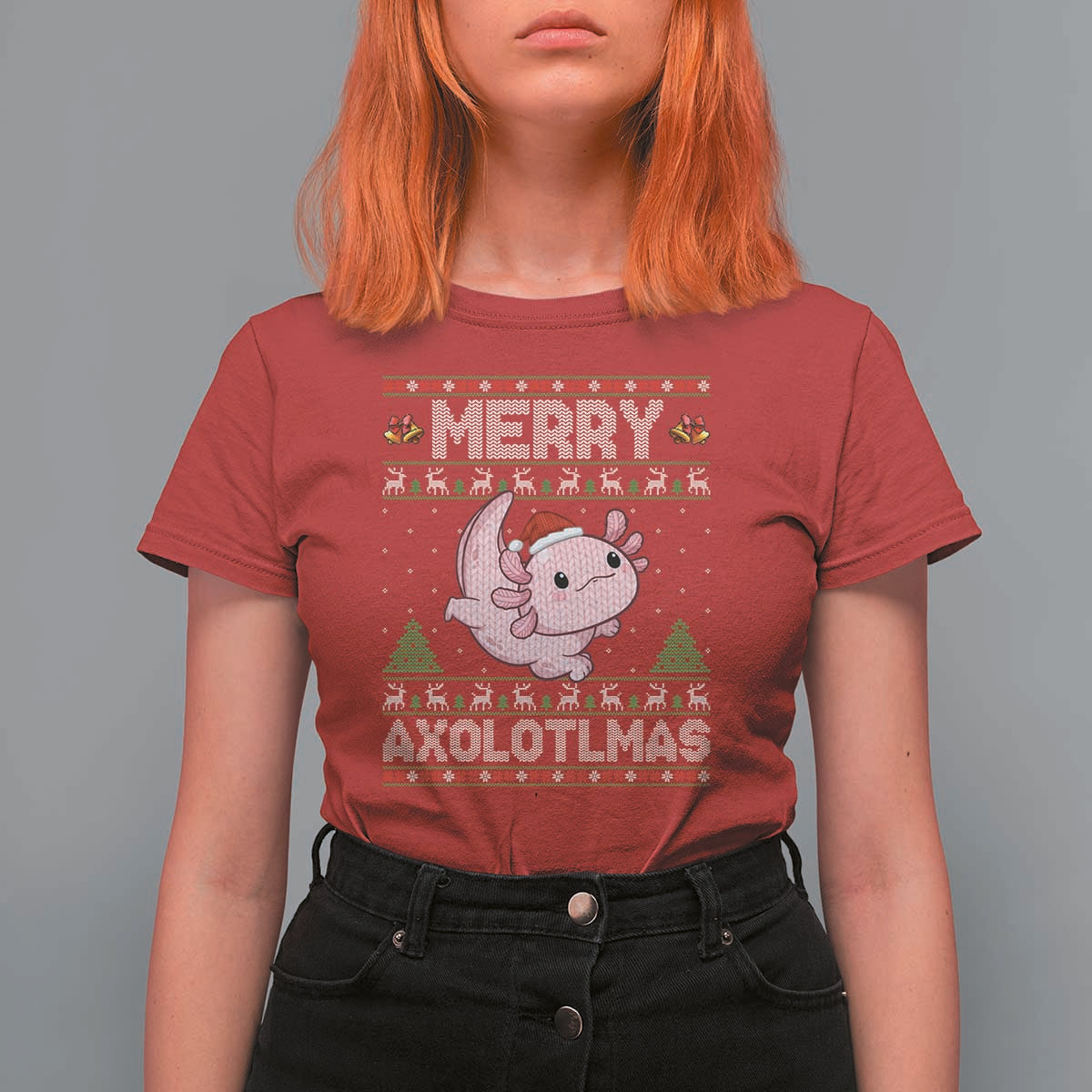 Funny Christmas Axolotl T Shirt For Women Merry Axolotlmas Xmas Salamander - Wonder Print Shop