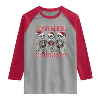 Look At Me Being All Festive And Shit Christmas Raglan Shirt Funny Holiday Xmas Skeleton - Wonder Print Shop