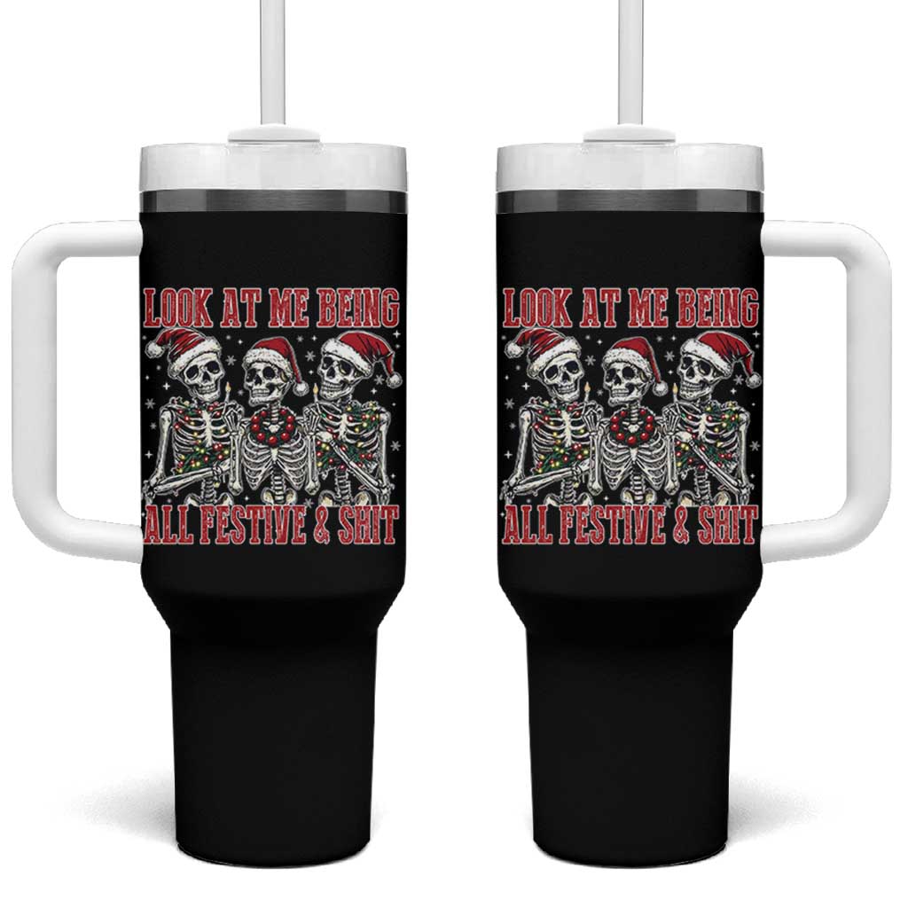 Look At Me Being All Festive And Shit Christmas Tumbler With Handle Funny Holiday Xmas Skeleton - Wonder Print Shop