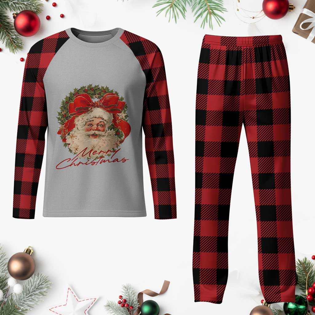 Merry Christmas Vintage Retro Santa Claus Coquette Plaid Pajama Set - Wonder Print Shop