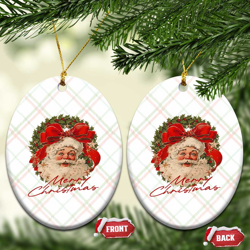 Merry Christmas Vintage Retro Santa Claus Coquette Ceramic Ornament - Wonder Print Shop