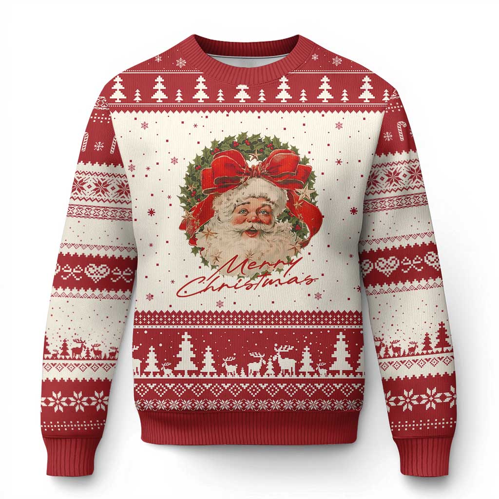 Merry Xmas Vintage Retro Santa Claus Coquette Ugly Christmas Sweater - Wonder Print Shop