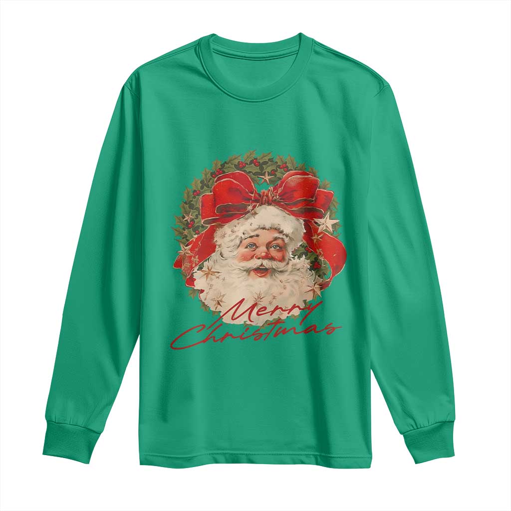 Merry Christmas Vintage Retro Santa Claus Coquette Long Sleeve Shirt - Wonder Print Shop