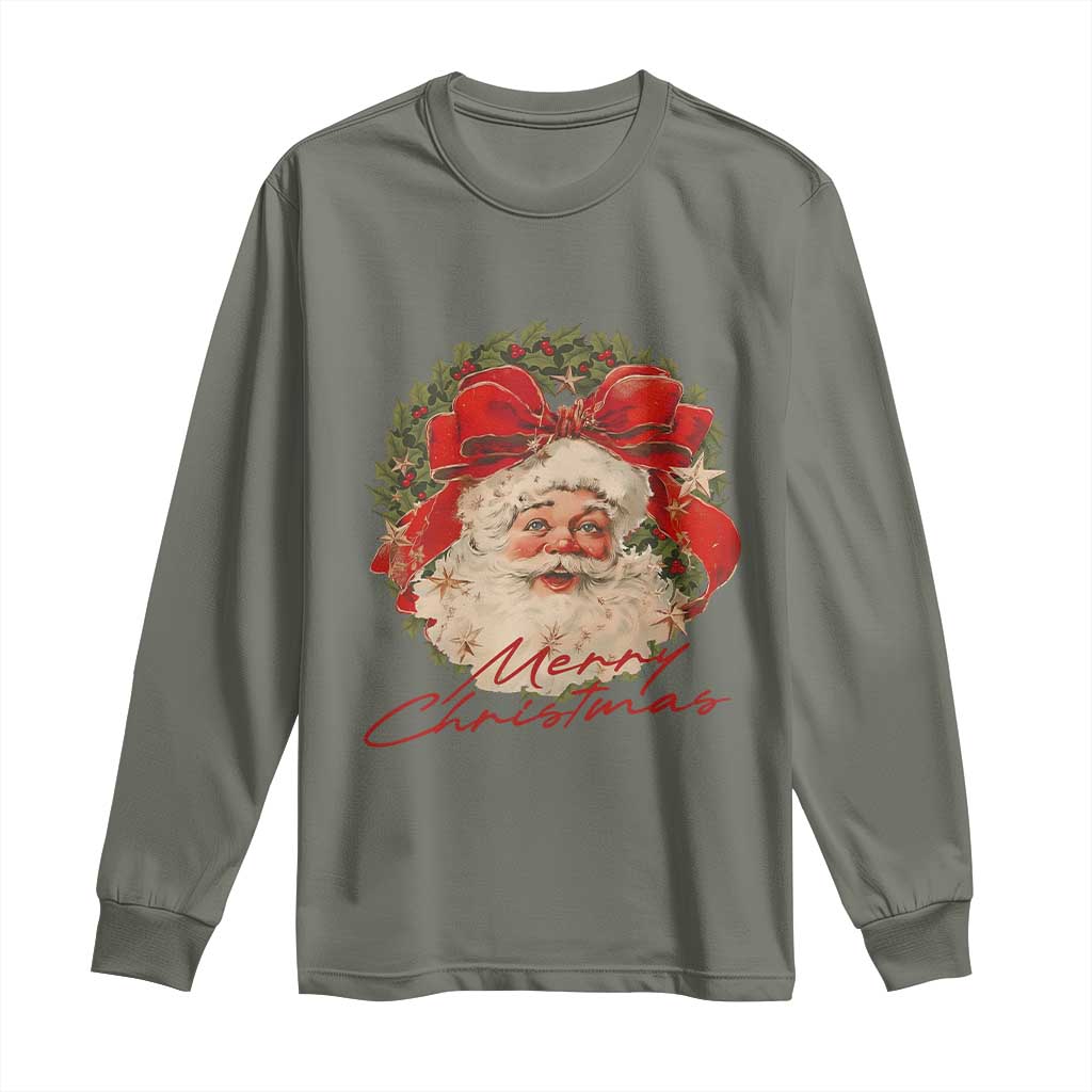 Merry Christmas Vintage Retro Santa Claus Coquette Long Sleeve Shirt - Wonder Print Shop
