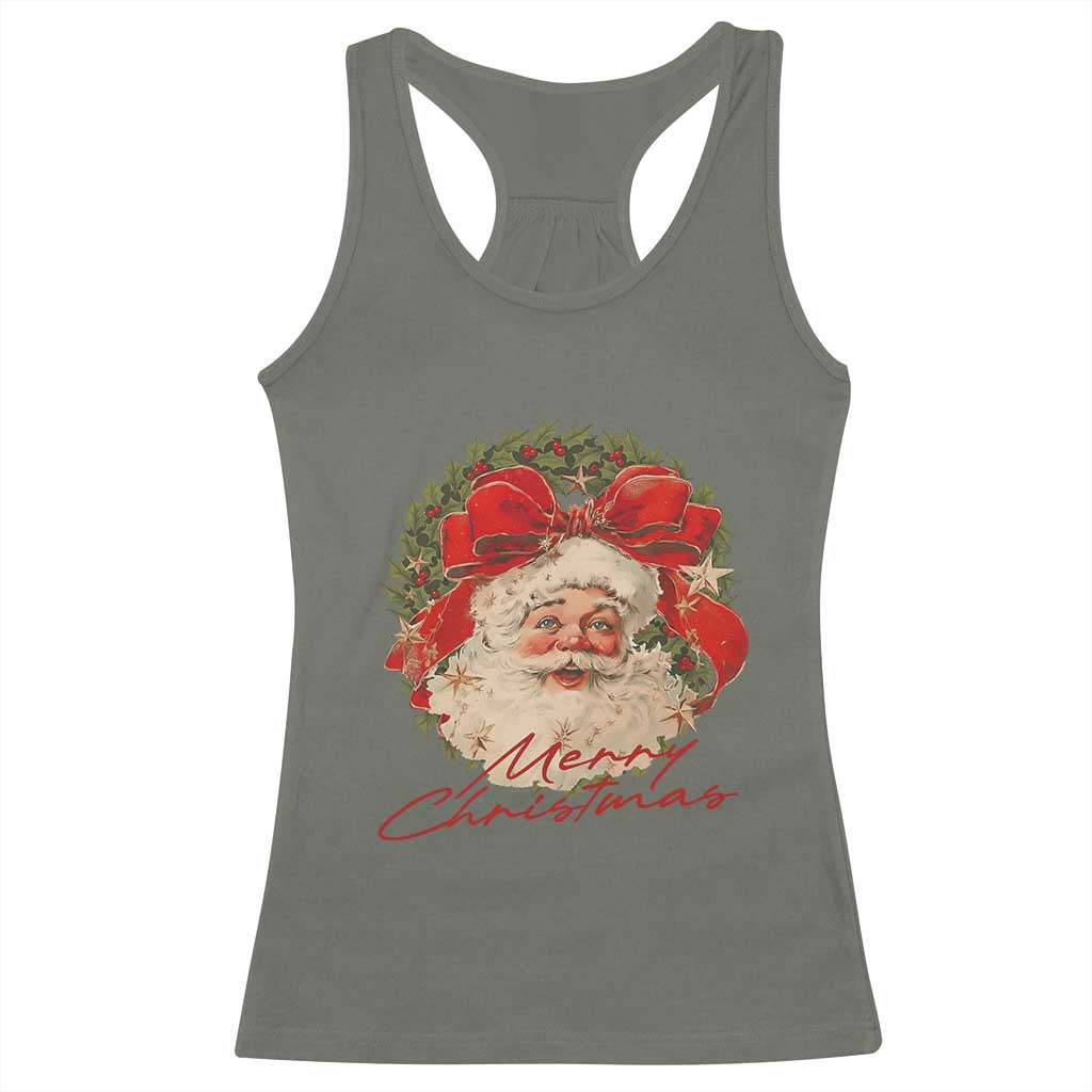 Merry Christmas Vintage Retro Santa Claus Coquette Racerback Tank Top - Wonder Print Shop