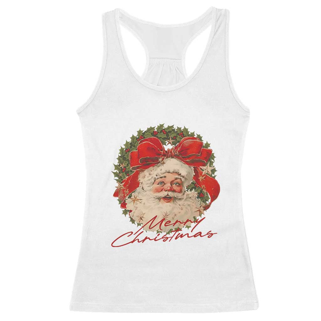 Merry Christmas Vintage Retro Santa Claus Coquette Racerback Tank Top - Wonder Print Shop