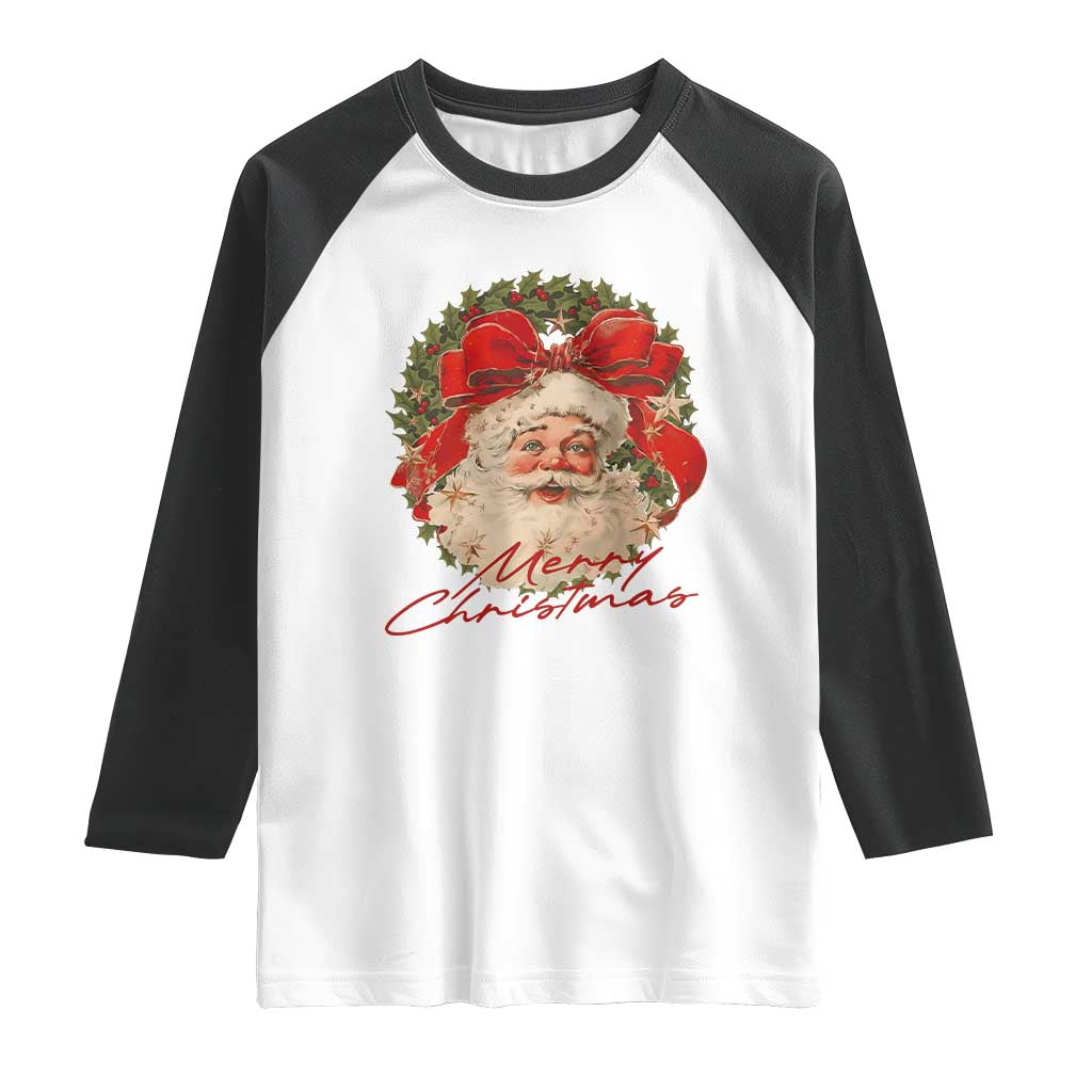 Merry Christmas Vintage Retro Santa Claus Coquette Raglan Shirt - Wonder Print Shop
