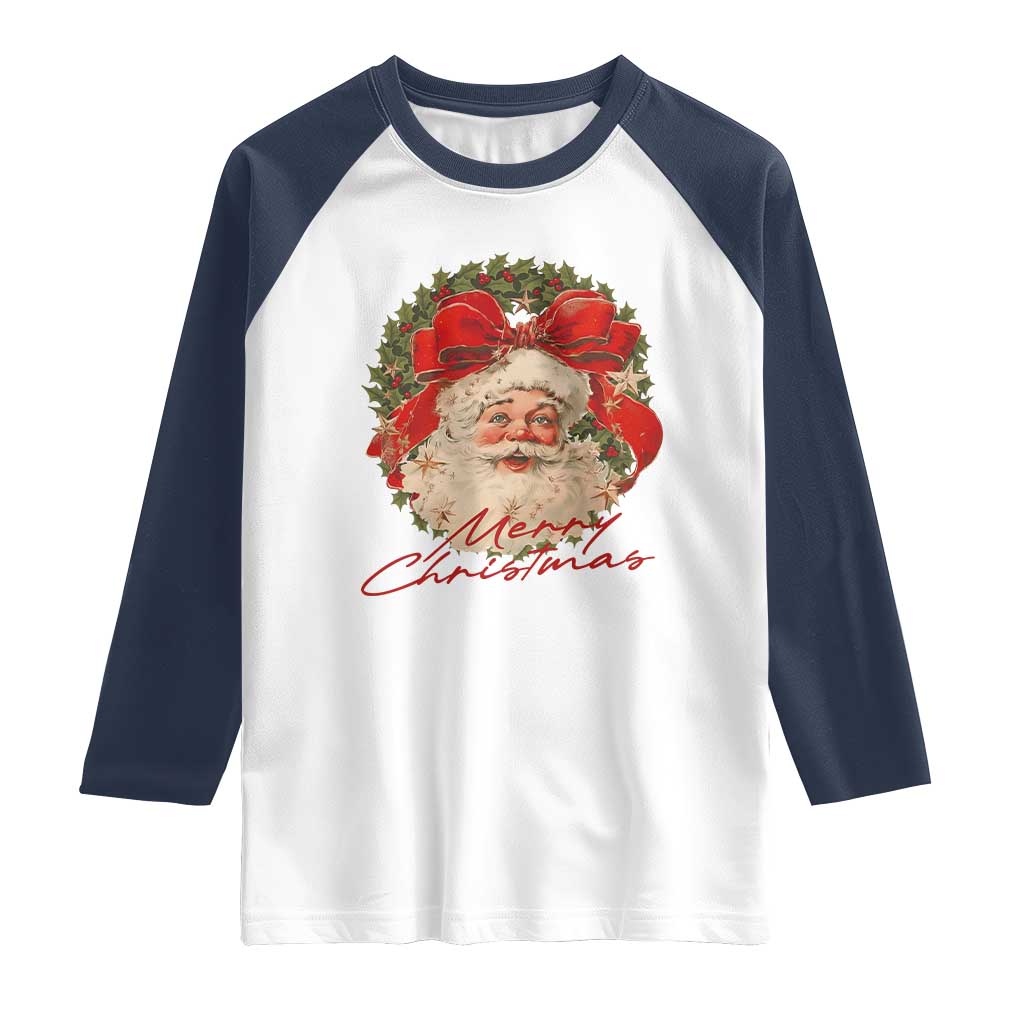 Merry Christmas Vintage Retro Santa Claus Coquette Raglan Shirt - Wonder Print Shop