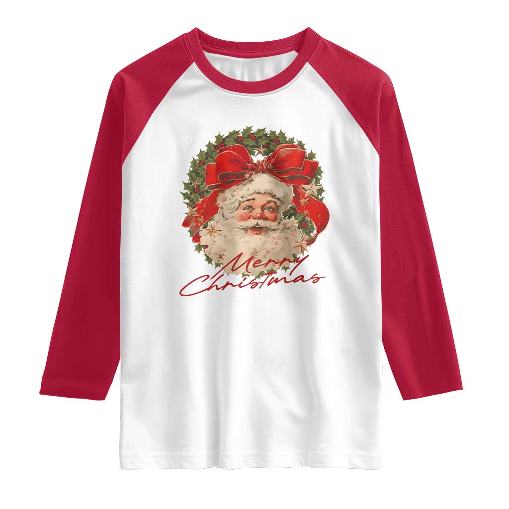 Merry Christmas Vintage Retro Santa Claus Coquette Raglan Shirt - Wonder Print Shop