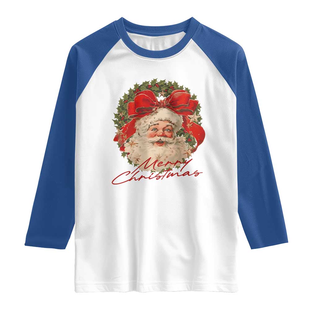 Merry Christmas Vintage Retro Santa Claus Coquette Raglan Shirt - Wonder Print Shop