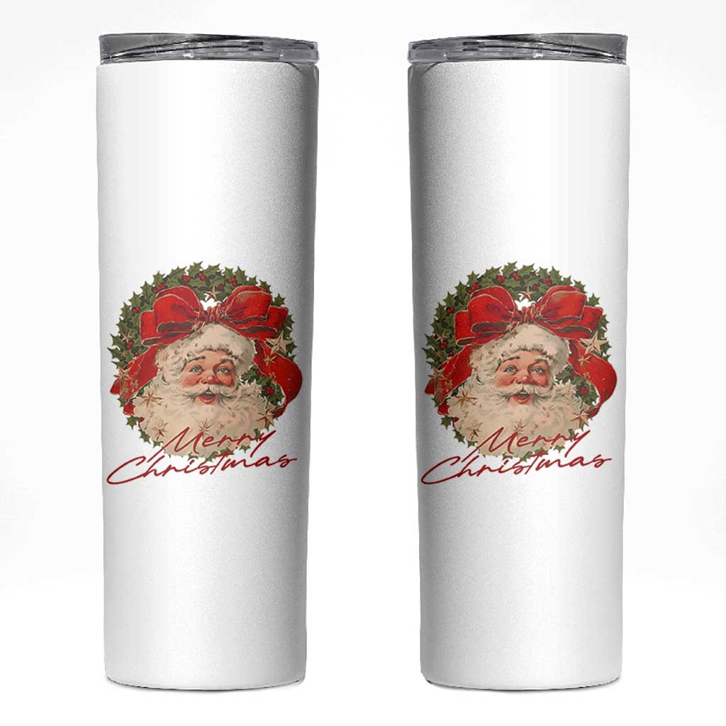 Merry Christmas Vintage Retro Santa Claus Coquette Skinny Tumbler - Wonder Print Shop