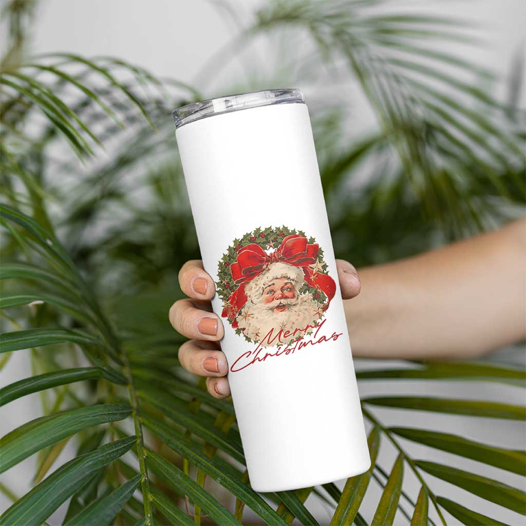 Merry Christmas Vintage Retro Santa Claus Coquette Skinny Tumbler - Wonder Print Shop