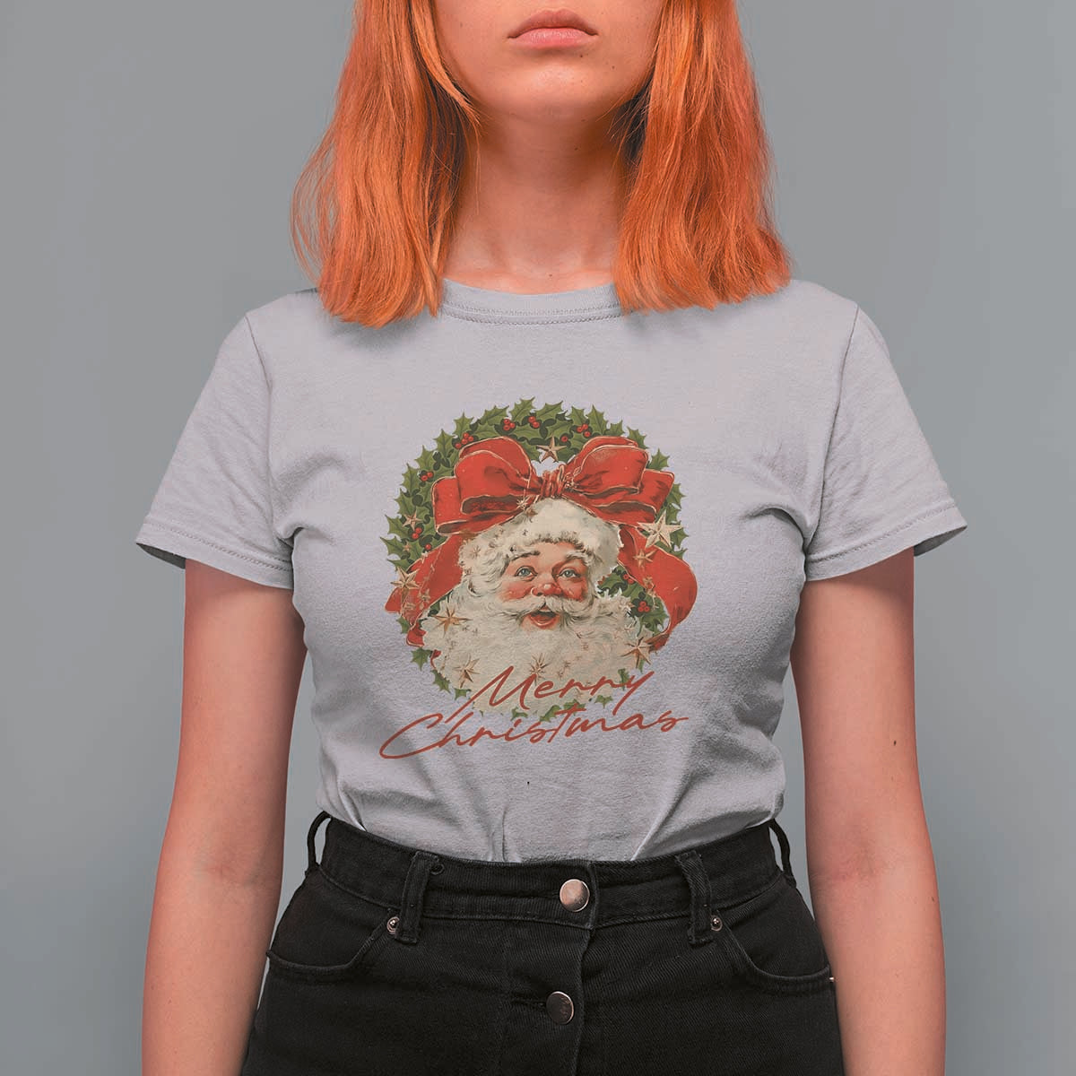 Merry Christmas Vintage Retro Santa Claus Coquette T Shirt For Women - Wonder Print Shop