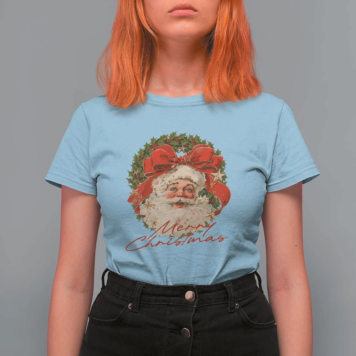 Merry Christmas Vintage Retro Santa Claus Coquette T Shirt For Women - Wonder Print Shop