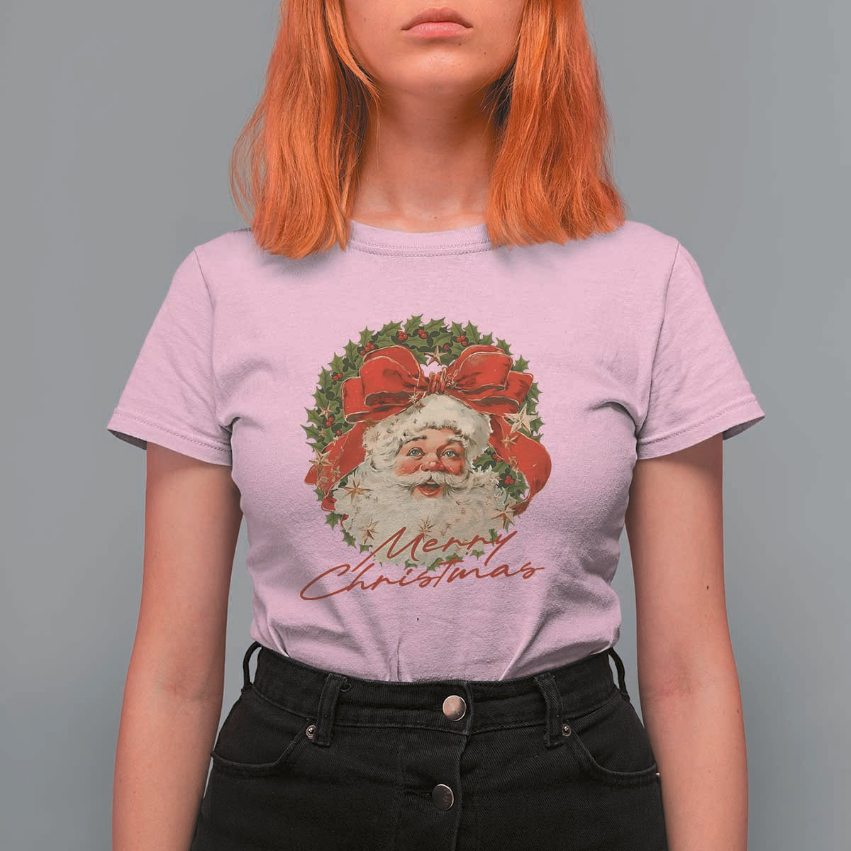 Merry Christmas Vintage Retro Santa Claus Coquette T Shirt For Women - Wonder Print Shop