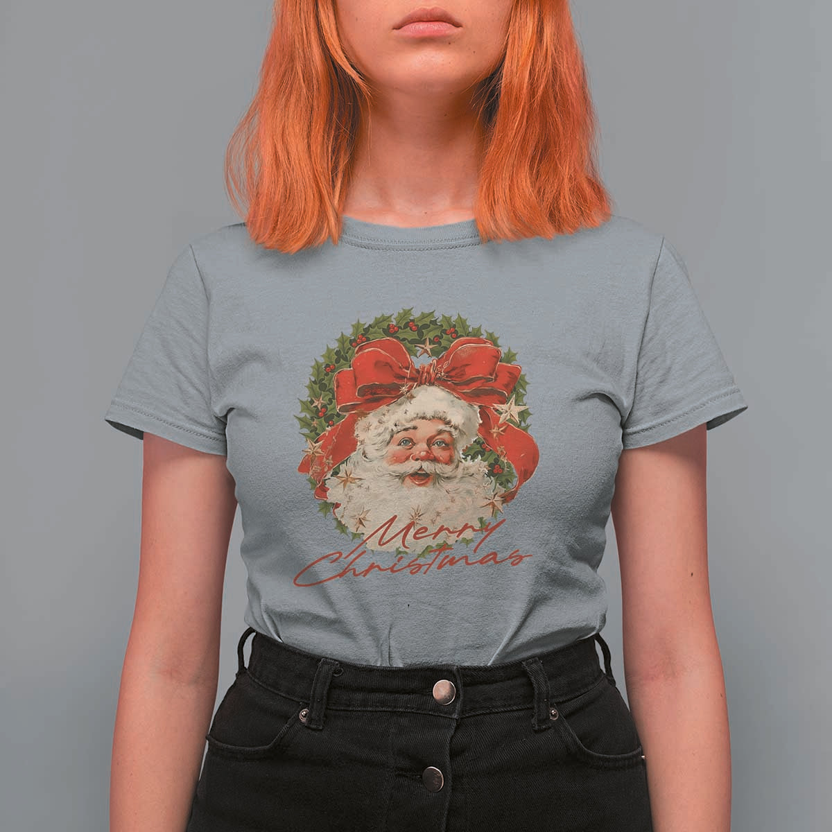 Merry Christmas Vintage Retro Santa Claus Coquette T Shirt For Women - Wonder Print Shop