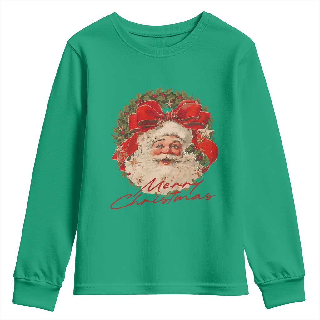 Merry Christmas Vintage Retro Santa Claus Coquette Youth Sweatshirt - Wonder Print Shop