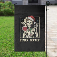Funny Christmas Never Better Garden Flag Messy Bun Skeleton Drinking Coffee - Wonder Print Shop