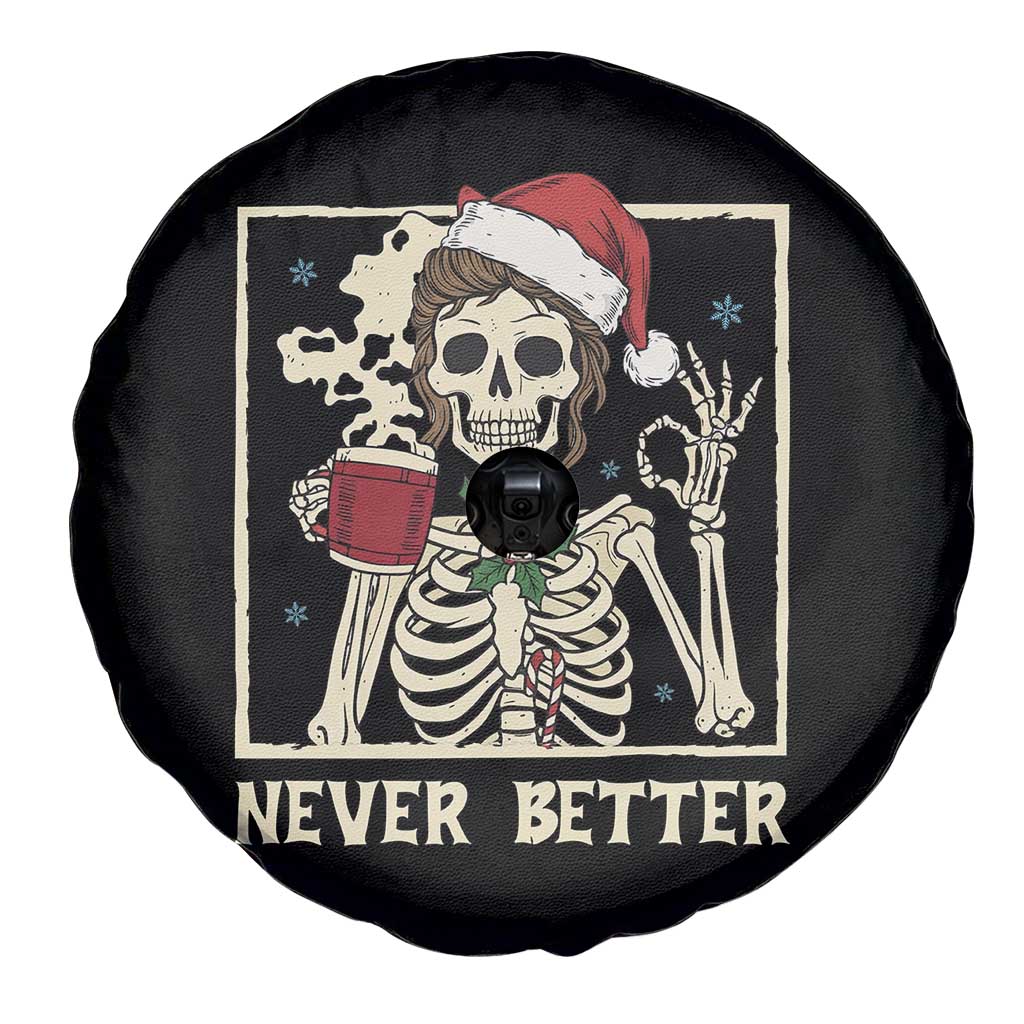 Funny Christmas Never Better Spare Tire Cover Messy Bun Skeleton Drinking Coffee - Wonder Print Shop