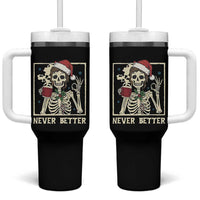 Funny Christmas Never Better Tumbler With Handle Messy Bun Skeleton Drinking Coffee - Wonder Print Shop