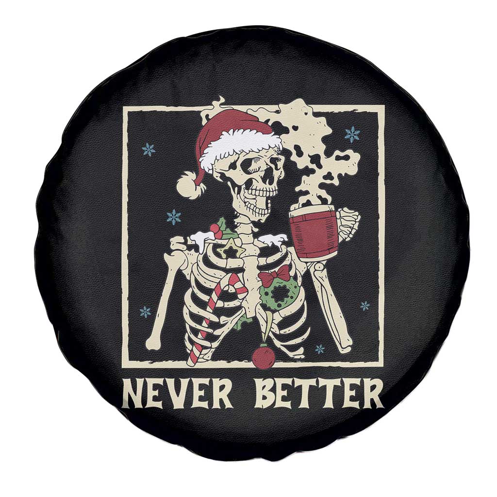 Funny Christmas Never Better Spare Tire Cover Skeleton Drinking Coffee - Wonder Print Shop