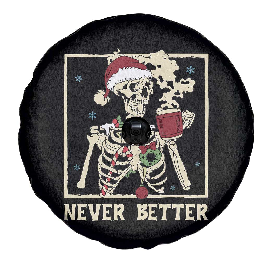 Funny Christmas Never Better Spare Tire Cover Skeleton Drinking Coffee - Wonder Print Shop