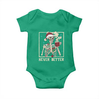 Funny Christmas Never Better Baby Onesie Skeleton Drinking Coffee - Wonder Print Shop