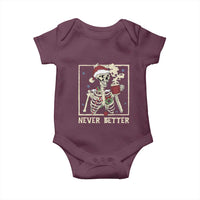 Funny Christmas Never Better Baby Onesie Skeleton Drinking Coffee - Wonder Print Shop