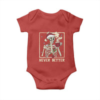 Funny Christmas Never Better Baby Onesie Skeleton Drinking Coffee - Wonder Print Shop