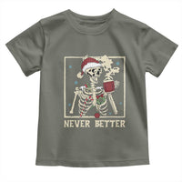 Funny Christmas Never Better Toddler T Shirt Skeleton Drinking Coffee - Wonder Print Shop